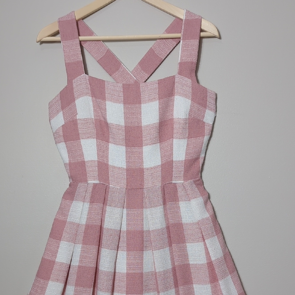 Gal Meets Glam Pink White Polly Cross Back Pleated Sundress 12 Retro Pin Up Vtg - Picture 5 of 16